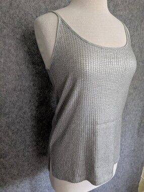 Vince Square Silver Sequin Tank Top Women's Size S Spaghetti Straps Split Hem
